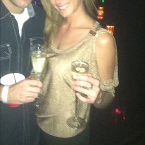 Gold Open shoulder drape top